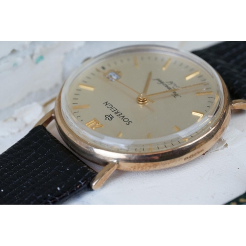 222 - A gents hallmarked 9ct gold cased Sovereign wristwatch in original box.
