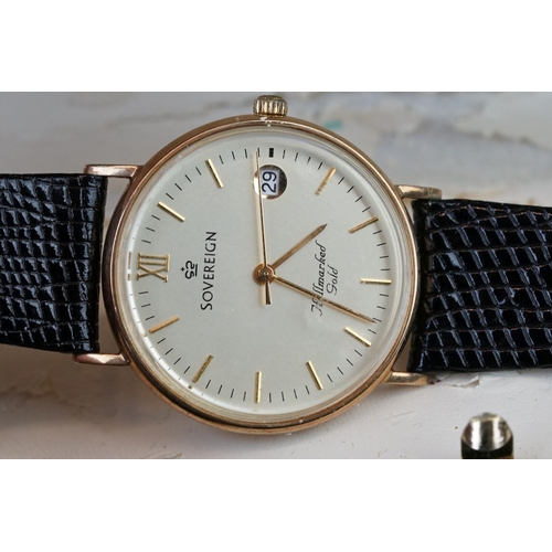 222 - A gents hallmarked 9ct gold cased Sovereign wristwatch in original box.