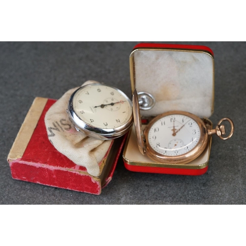 224 - An early 20th century Waltham full hunter pocket watch together with a pocket stop watch.