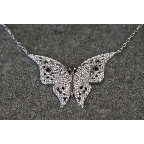 227 - Silver & CZ butterfly necklace
