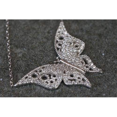 227 - Silver & CZ butterfly necklace