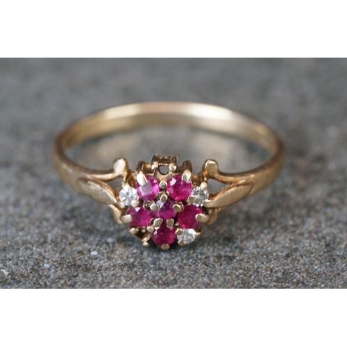 230 - Two ladies hallmarked 9ct gold dress rings with ruby, opal and diamonds.