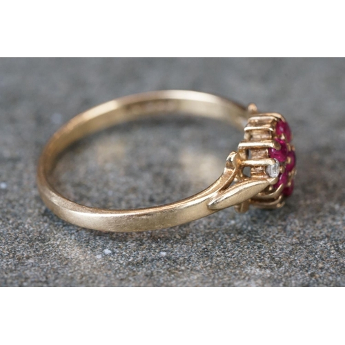 230 - Two ladies hallmarked 9ct gold dress rings with ruby, opal and diamonds.