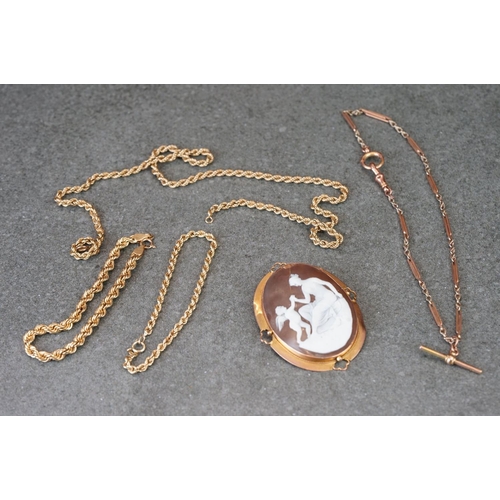 231 - A collection of yellow gold jewellery to include necklace, bracelet, brooch and Albert chain.
