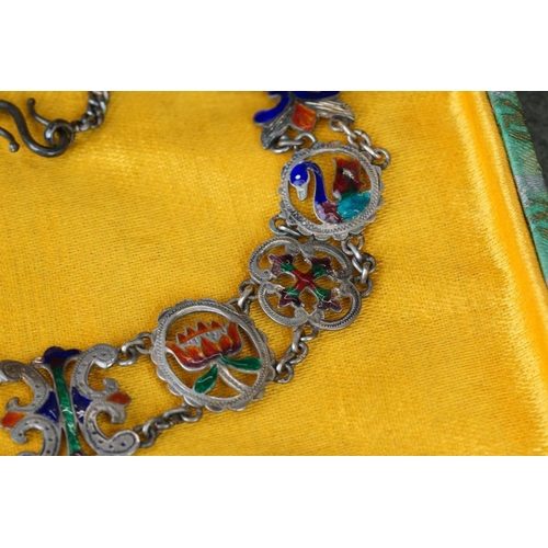 233 - A vintage indian silver and enamel necklace together with a similar bracelet, a 3d coin bracelet and... 