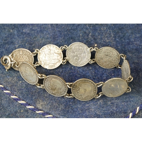 233 - A vintage indian silver and enamel necklace together with a similar bracelet, a 3d coin bracelet and... 