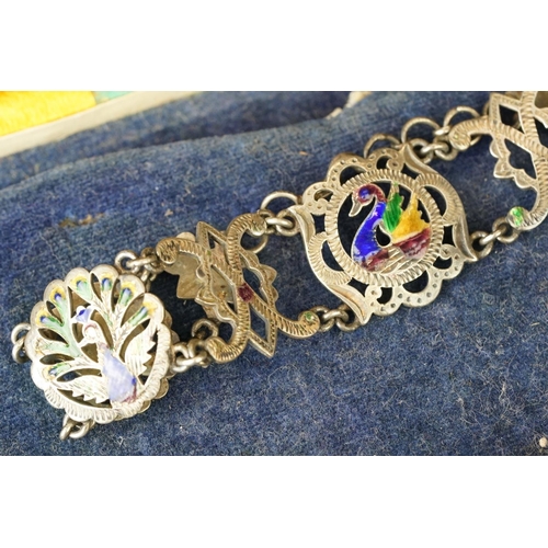 233 - A vintage indian silver and enamel necklace together with a similar bracelet, a 3d coin bracelet and... 