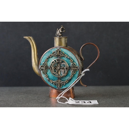 234 - A Japanese novelty table lighter in the form of a camera together with a miniature oriental teapot.