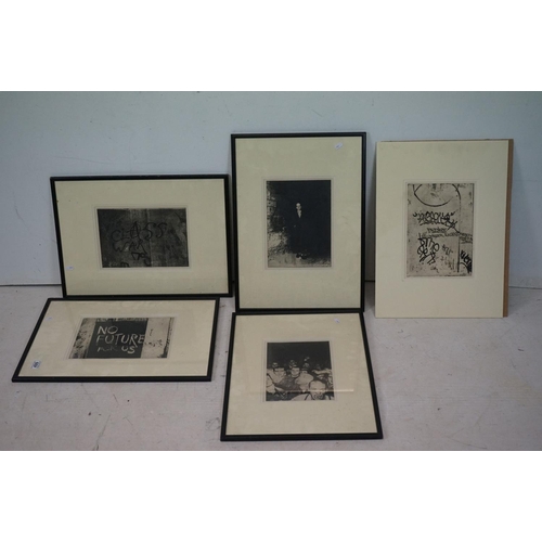 499 - Contemporary Art - Five Elaine Green Prints of Charcoal Drawings depicting Urban Graffiti and People... 