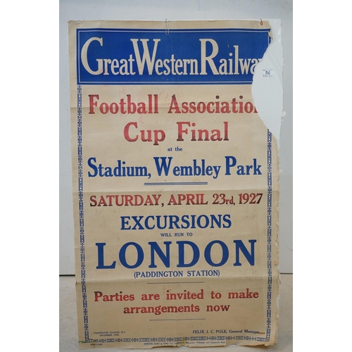 56 - Railway / Football interest - 1920's Original Great Western Railway Travel Poster for Football Assoc... 