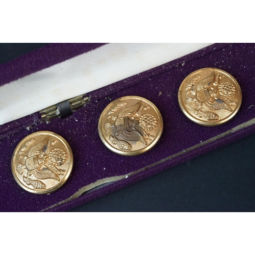 46 - A Cased Set Of Five American Military Buttons Together With An American Wind Proof Lighter.