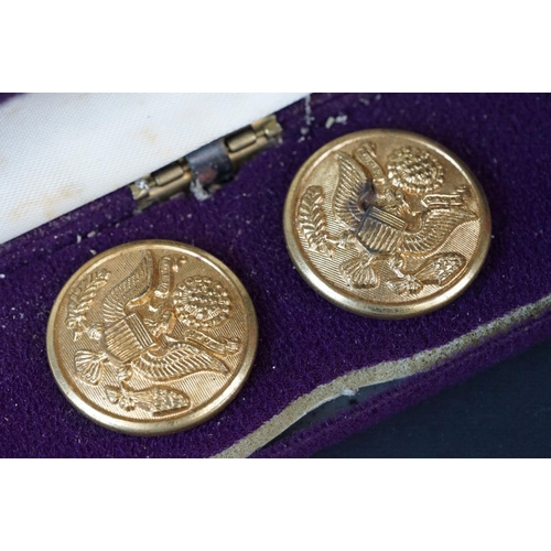 46 - A Cased Set Of Five American Military Buttons Together With An American Wind Proof Lighter.