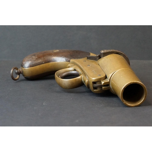 66 - A World War One British Webley & Scott Flare Gun, Dated ?15, Brass Body, Cast Iron Spring Lock, Wood... 