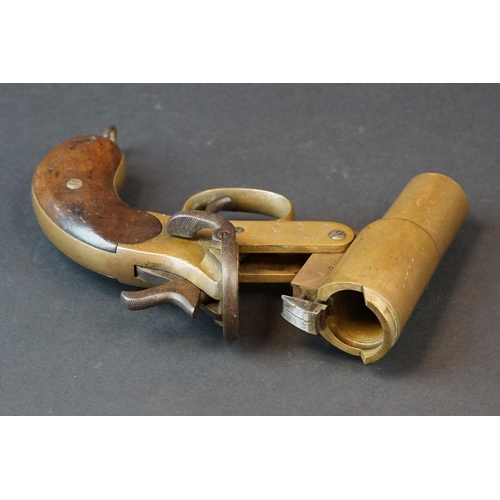 66 - A World War One British Webley & Scott Flare Gun, Dated ?15, Brass Body, Cast Iron Spring Lock, Wood... 