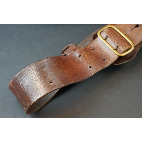 161 - A British Military World War One / World War Two Brown Leather Officers Sam Browne Belt, Crossover A... 