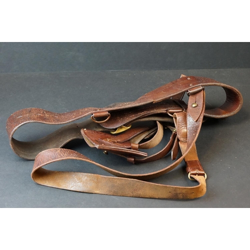 161 - A British Military World War One / World War Two Brown Leather Officers Sam Browne Belt, Crossover A... 