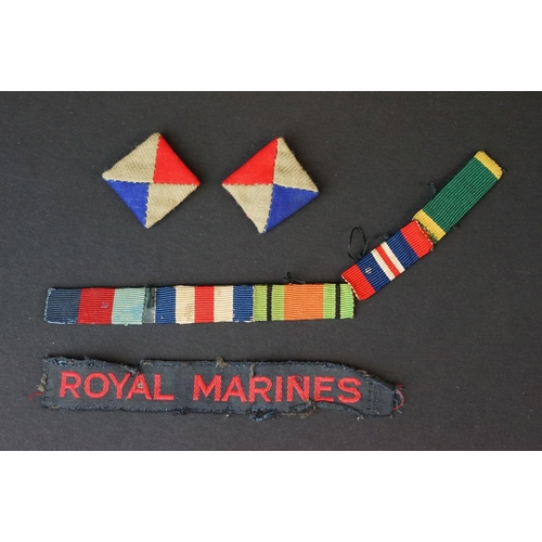 83 - A Collection Of Approx Twenty Military Cloth Badges To Include Fire Guard Armband, WW2 Medal Bar And... 