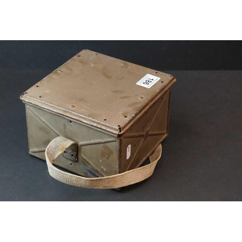 186 - A British Military Square Ammunition Box With Cloth Strap.