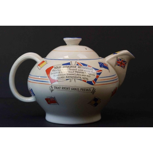 356 - A White China Teapot With Transfer Printed “Liberty And Freedom” And Various Commonwealth Flags. The... 