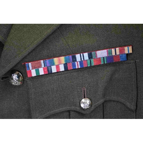 357 - A British Military Royal Artillery Officers Uniform To Include Jacket, Trousers, Cap And Belts.