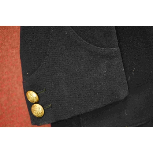 369 - A British c.1930's Black Officers No.1 Dress Tunic With Kings Crown Devonshire Regiment Buttons.