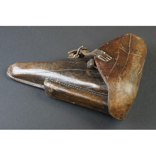 145A - A World War One German Officers Luger Pistol Holster In Brown Leather, Dated 1916 With Makers Mark.