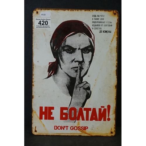 420 - A Vintage Tin Plate Russian Propaganda Sign 