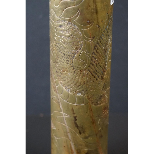 426 - A World War Two Trench Art Vase With Ornate Japanese Dragon Decoration.