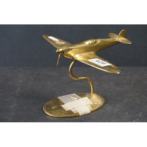 428 - A Brass Cast Model Of A Spitfire Complete With Stand By Bates Of Birmingham.