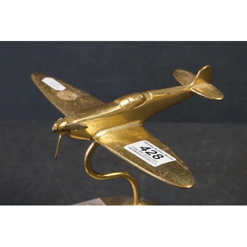 428 - A Brass Cast Model Of A Spitfire Complete With Stand By Bates Of Birmingham.