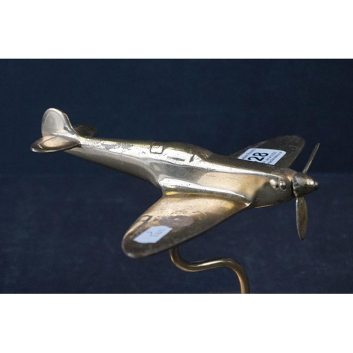 428 - A Brass Cast Model Of A Spitfire Complete With Stand By Bates Of Birmingham.