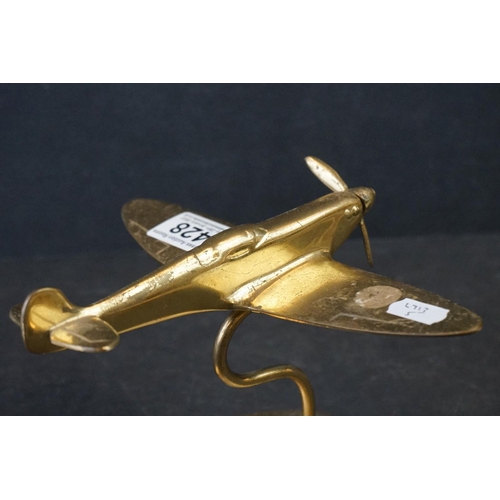 428 - A Brass Cast Model Of A Spitfire Complete With Stand By Bates Of Birmingham.