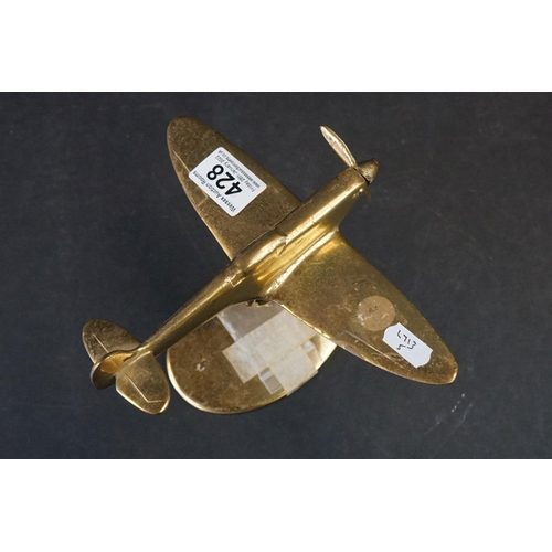 428 - A Brass Cast Model Of A Spitfire Complete With Stand By Bates Of Birmingham.