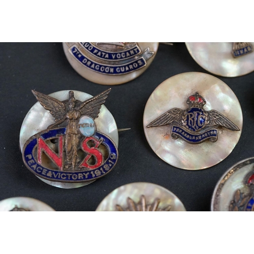 55A - A Collection Of Ten British Military Mother Of Pearl Regimental Sweetheart Brooches To Include The R... 