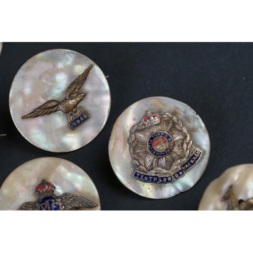 55A - A Collection Of Ten British Military Mother Of Pearl Regimental Sweetheart Brooches To Include The R... 