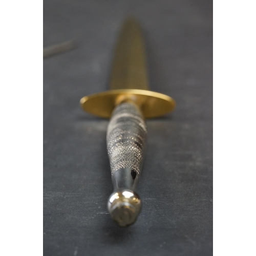 21 - A Gold And Platinum Plated Fairbairn-Sykes fighter Dagger Together With A Paperknife In The Form Of ... 