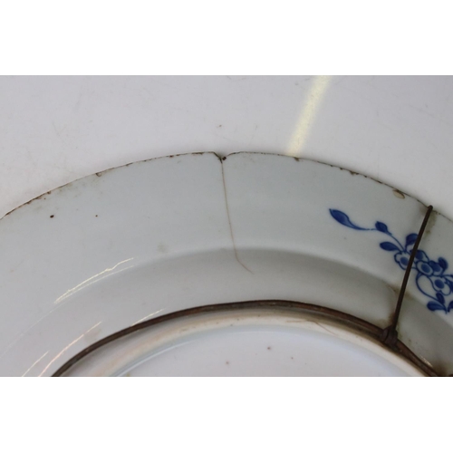 21 - Chinese Blue and White Plate painted with flowers, square mark to base, 28cms diameter