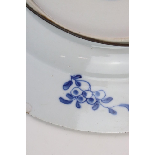 21 - Chinese Blue and White Plate painted with flowers, square mark to base, 28cms diameter
