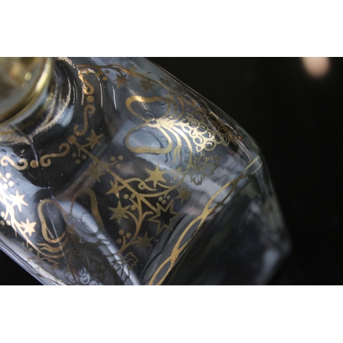 25 - Five Spanish Glass Liquor Decanters and stoppers with gilt decorations marked to base Jerez, Spain, ... 
