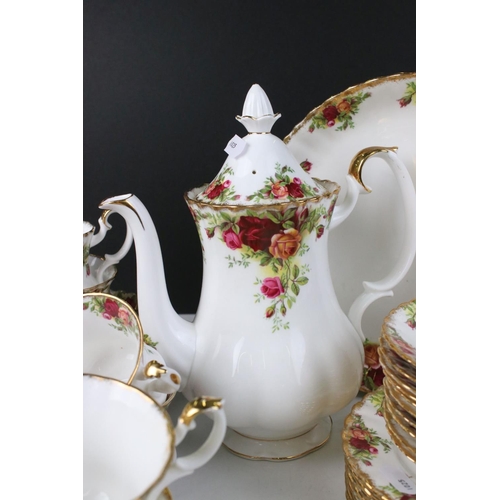 45 - Collection of Royal Albert ' Old Country Roses ' including Coffee Pot, 6 tea cups, 8 saucers, 10 cof... 