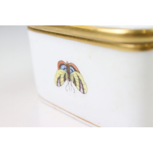 55 - Two Herend Porcelain Lidded Trinket Boxes, handpainted with Birds and Butterflies, 14cms long