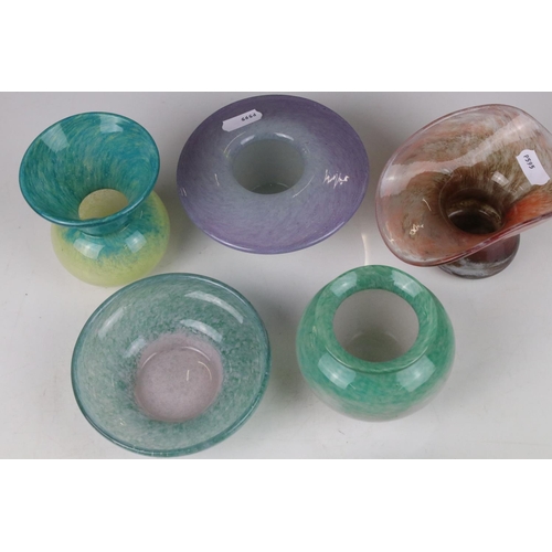 66 - Six Scottish Glass Bowls and Vases, probably including Vasart and Monart, tallest 9.5cms