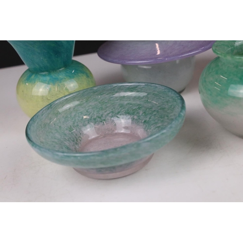 66 - Six Scottish Glass Bowls and Vases, probably including Vasart and Monart, tallest 9.5cms