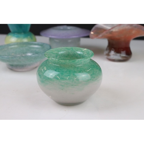 66 - Six Scottish Glass Bowls and Vases, probably including Vasart and Monart, tallest 9.5cms