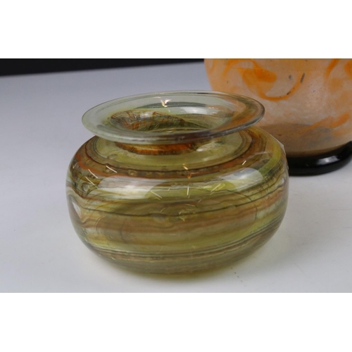 74a - Scottish Pink and Orange Swirl Glass Vase with gold aventurine inclusions, 21cms high together with ... 