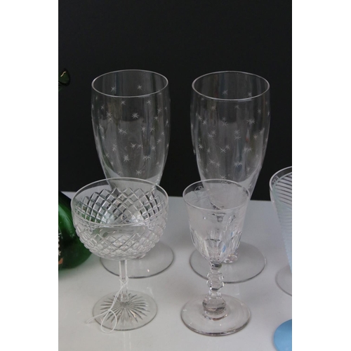 78 - Mixed Lot of Glass including 8 Cranberry Drinking Glasses, Pair of Etched Glass Goblets, Set of 6 Am... 