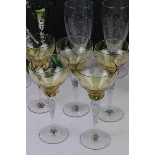 78 - Mixed Lot of Glass including 8 Cranberry Drinking Glasses, Pair of Etched Glass Goblets, Set of 6 Am... 