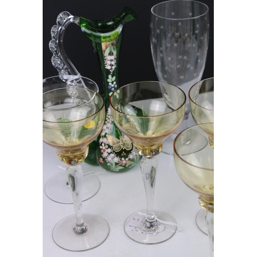 78 - Mixed Lot of Glass including 8 Cranberry Drinking Glasses, Pair of Etched Glass Goblets, Set of 6 Am... 
