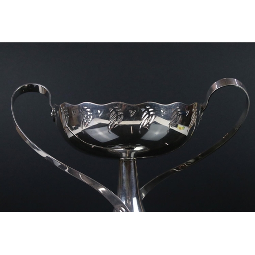 106 - WMF Art Nouveau Silver Plated Centrepiece, the pierced bowl raised on a pierced footed base with twi... 