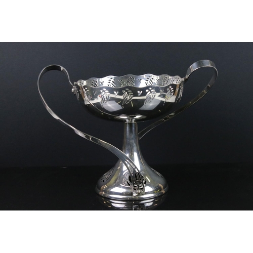 106 - WMF Art Nouveau Silver Plated Centrepiece, the pierced bowl raised on a pierced footed base with twi... 